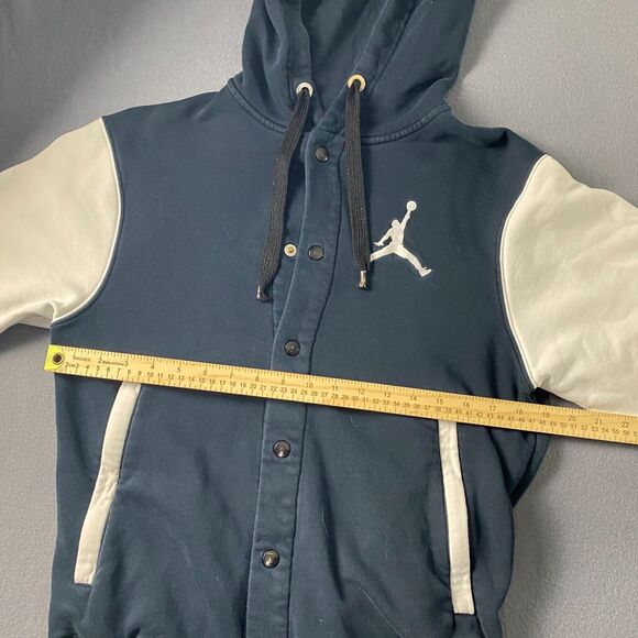 Nike Air Jordan Varsity Hoodie Sweatshirt Mens S Blue White Zip Snap Button Up - Picture 10 of 16